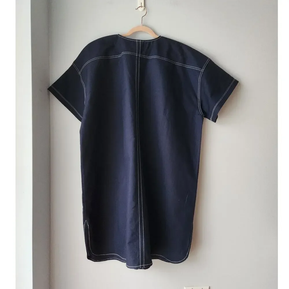 NWT J. Crew Patch-Pocket Pullover Dress In Structured Cotton Poplin Navy 2X